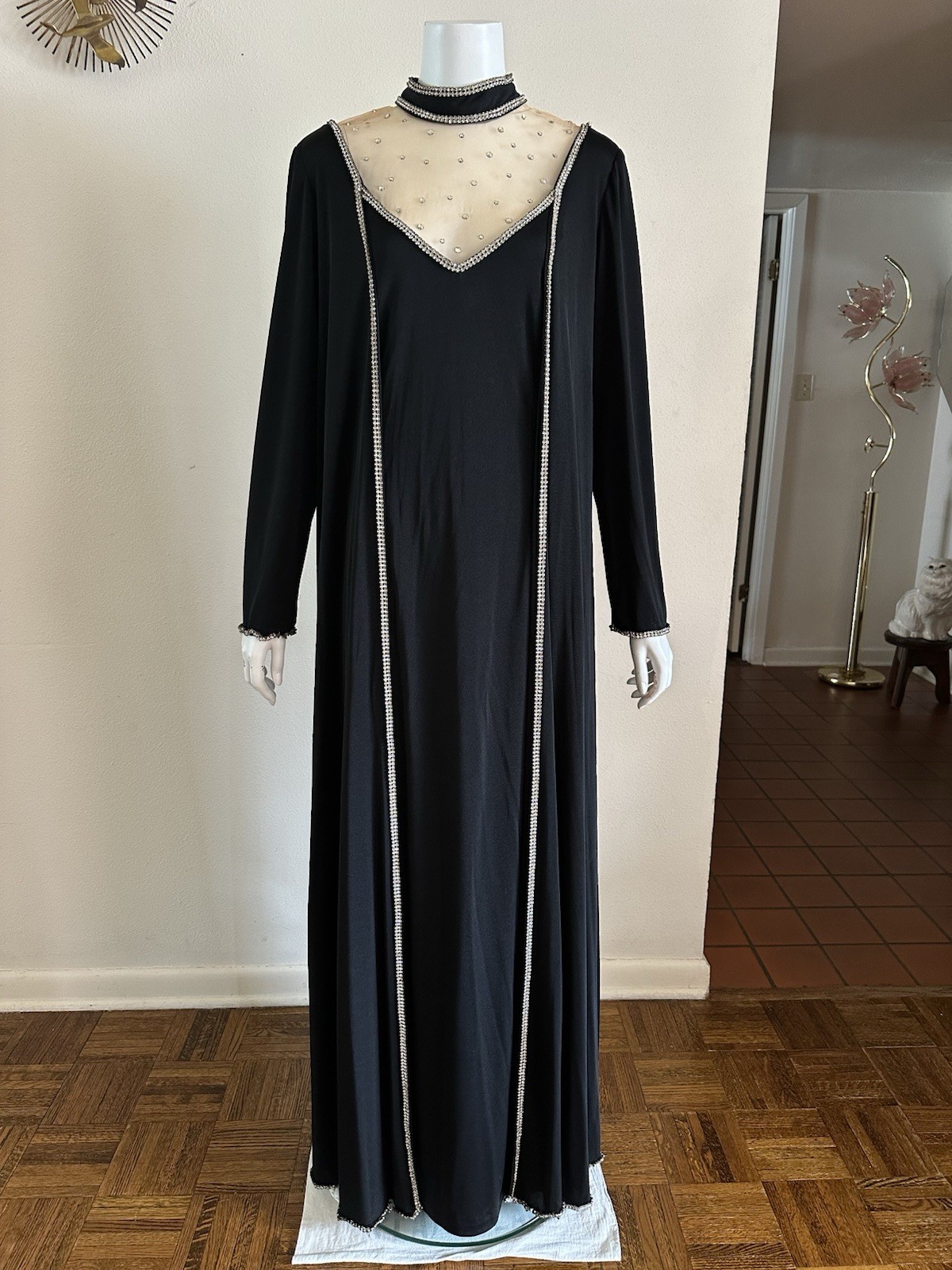 1970s Custom Opera Stage Recital Gown Costume Shoulder Cape Rhinestone Dress VTG