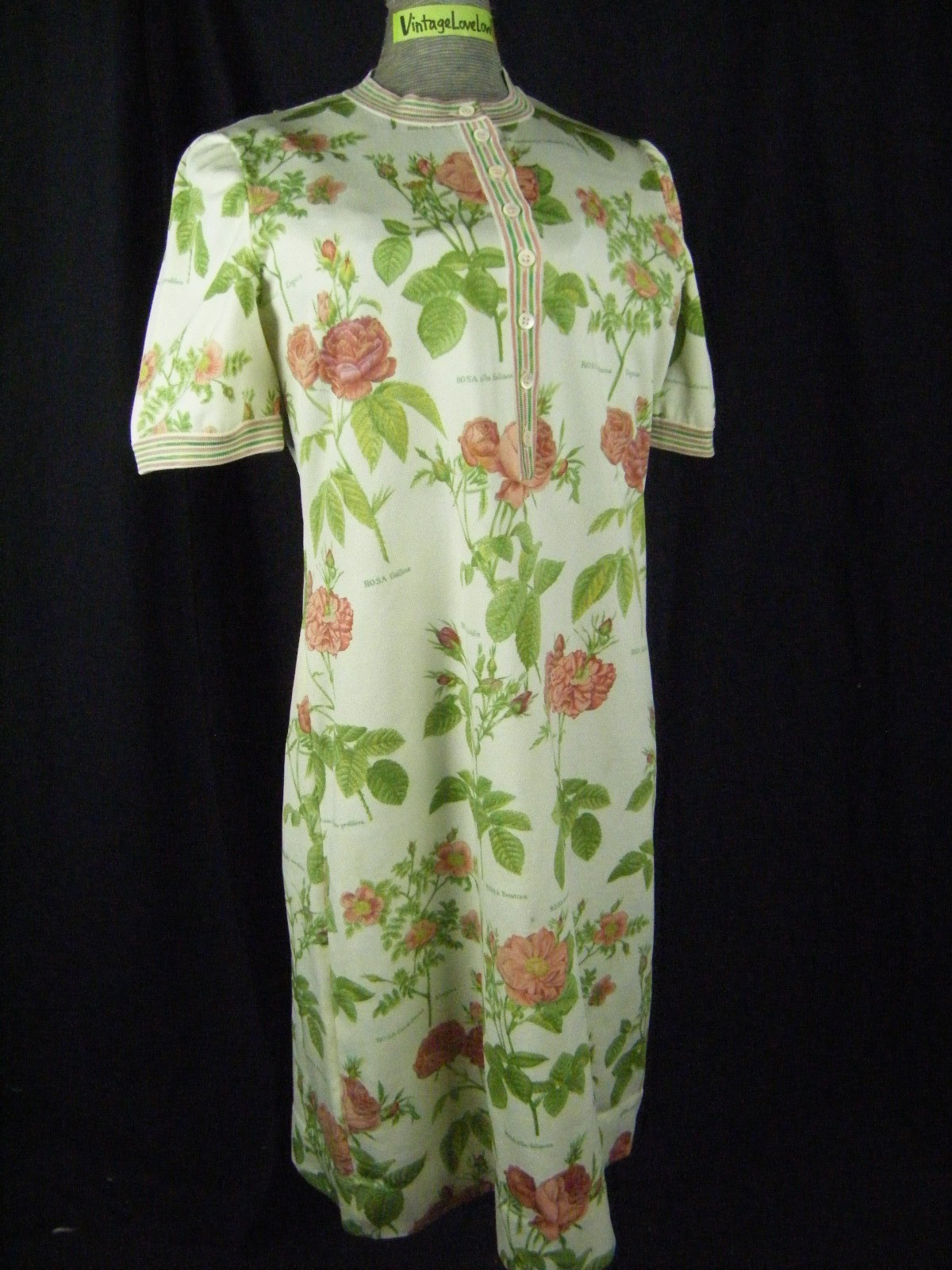 GOLDWORM Vtg 70s Cream Roses Printed Made in Italy Knit Dress-Bust 38/S-M