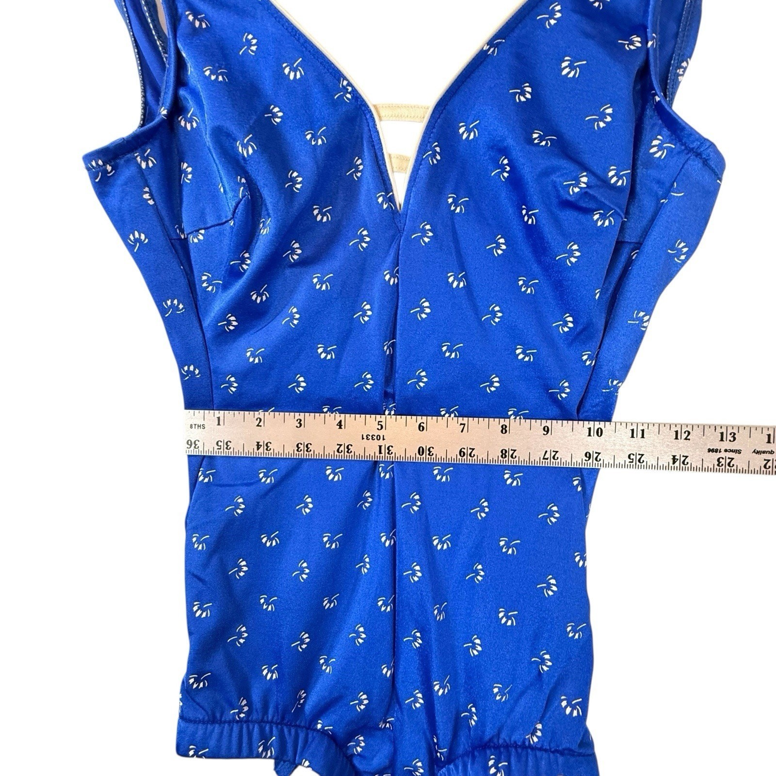 VTG Pinup OnePiece Swimsuit SIZE 10 Mod Blue Floral Bathing Costume Louisa Brook