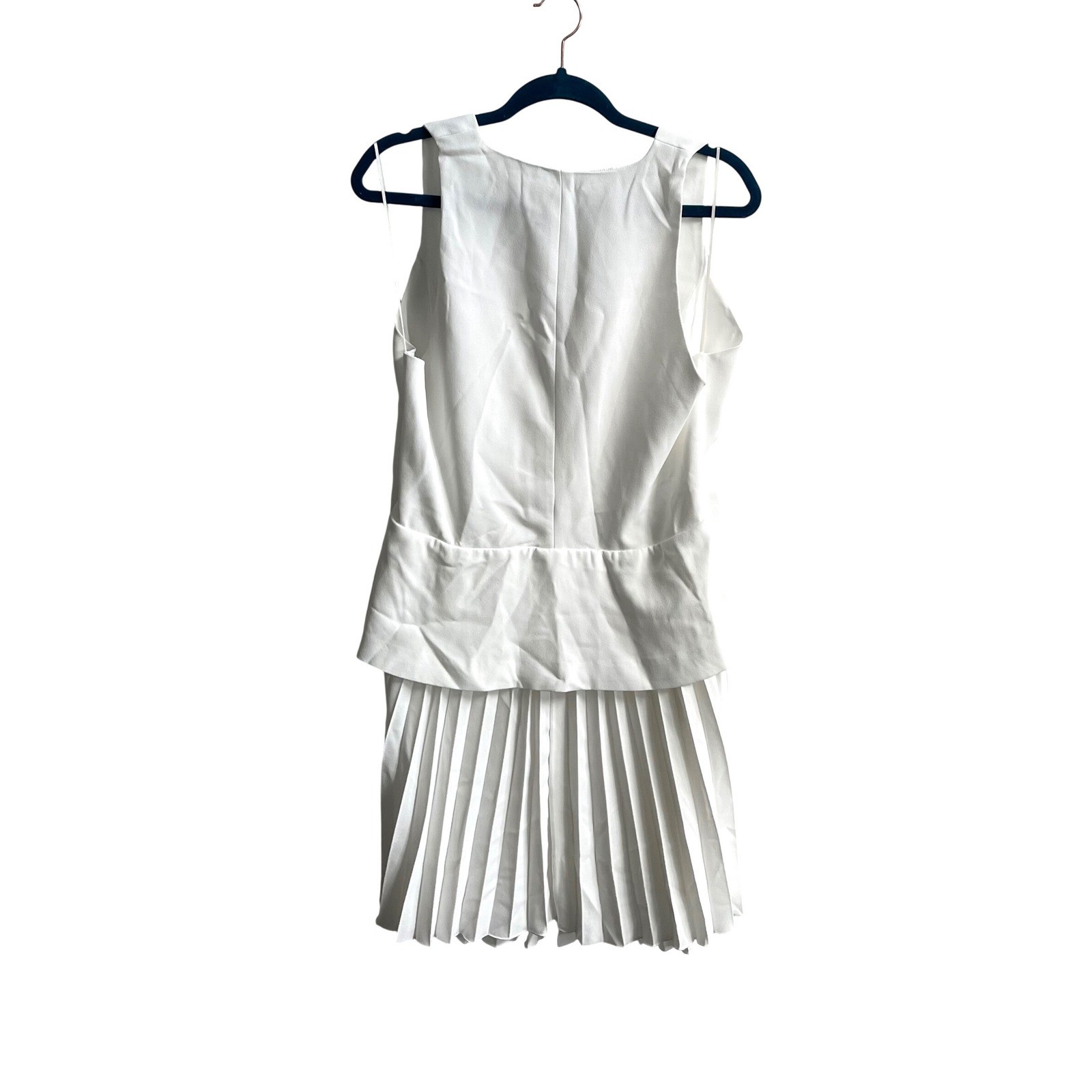 Zara Dress Women XL White Old Money Pleated Mini Skirt V-Neck Waistcoat Vest