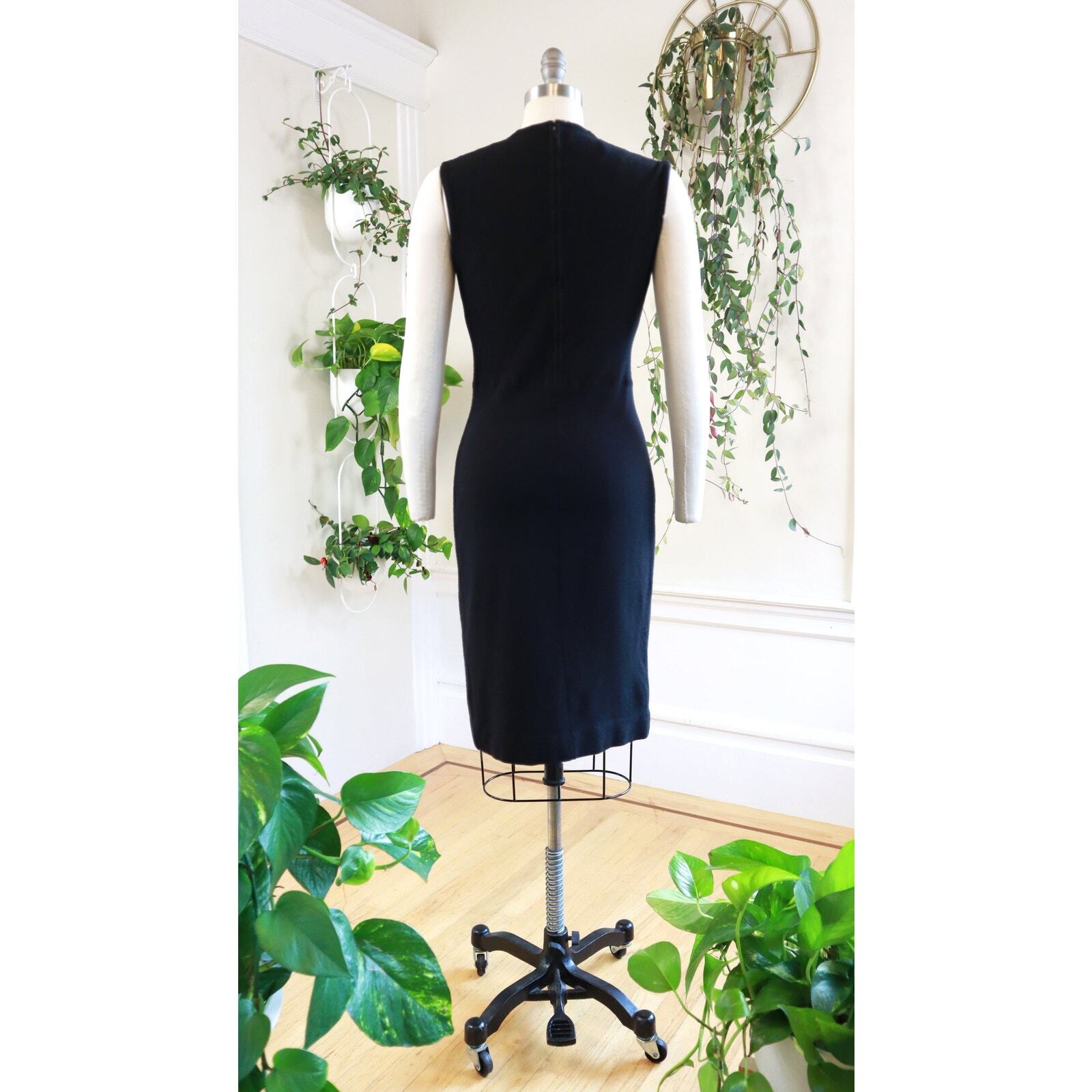 Vintage 1960s Sweater Dress 60s CATALINA Black Knit Wool Wiggle Pencil Sheath