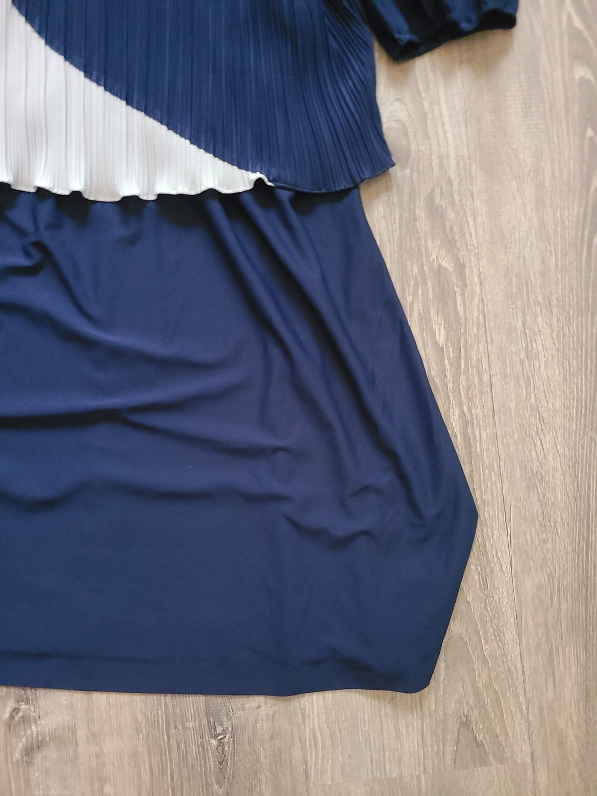 Vintage 70s Sandi Dee Womens 16 Dress Colorblock Pleated Half Puff Sleeve Retro