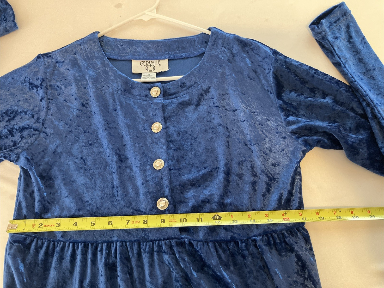 Vintage Cervelle Crushed Velvet Midi Dress Blue Small 90s Whimsigoth Romantic