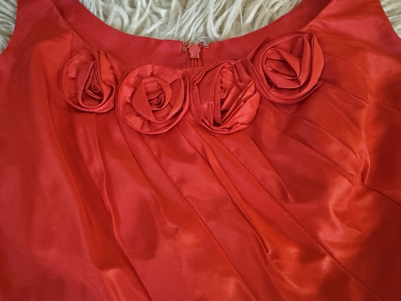 Vtg Red Carmen Marc Valvo Silk Regal Neck Empire Cocktail Roses Dress XS