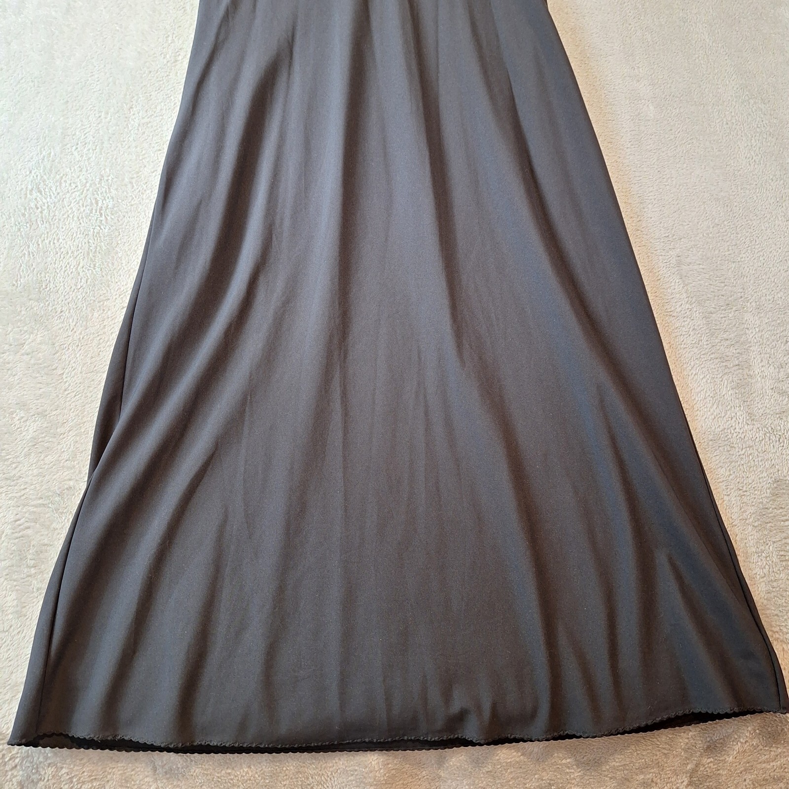 Vanity Fair Slip Dress Womens 38 Black Midi Floral Applique Nightgown USA Vtg
