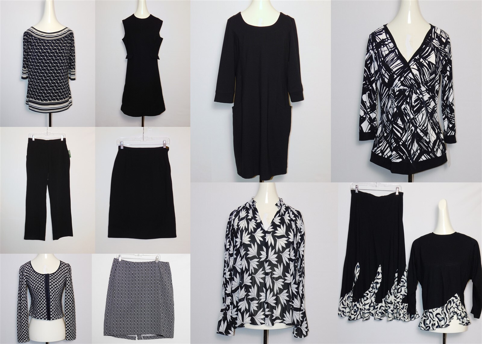 11 Pc LOT Black White Sweater Dress Skirt Womens Workwear Monochrome Abstract