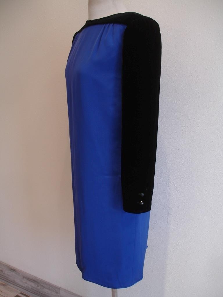 Women’s 8 Vtg 1980’s Valentino Night Black Velvet Blue Midi Dress Evening Italy
