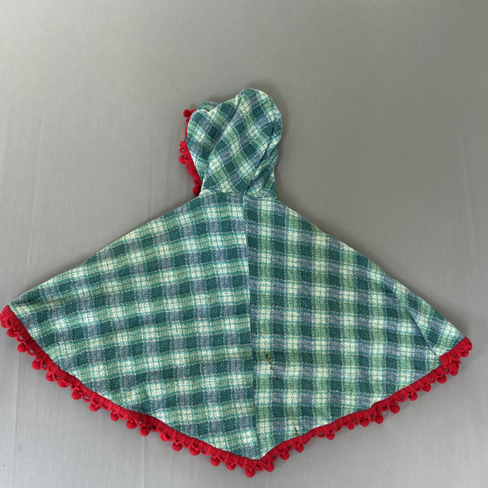 Vintage 60s 70s Hooded Cape Poncho Talon Zipper Pom Pom Trim Mod Boho