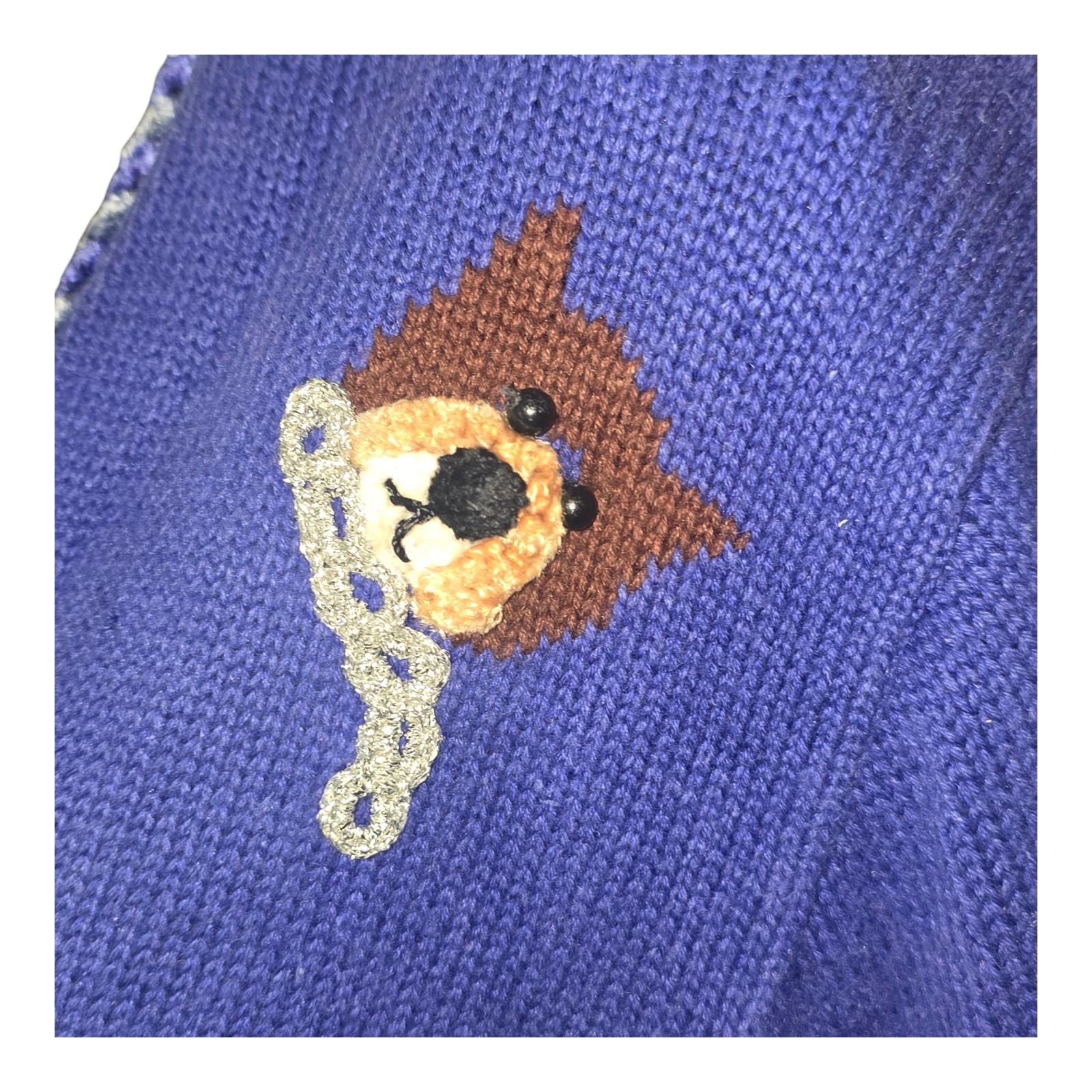 VTG Jack B Quick Dog Cardigan Royal Blue Bones Paws Bowls SZ MD Buttons Ruff Pup