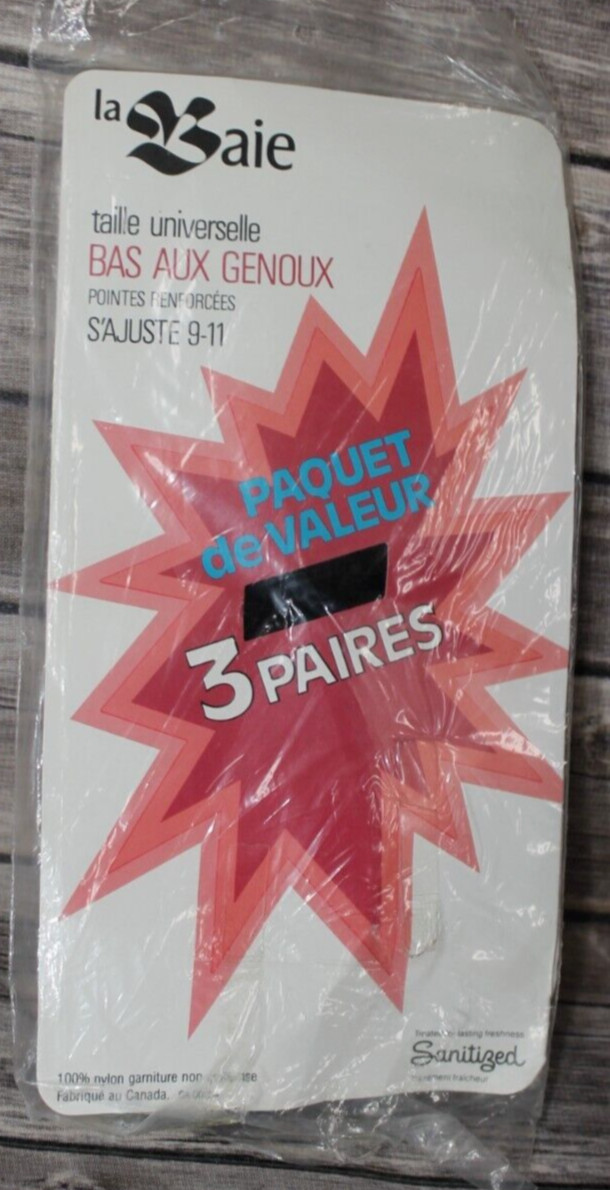 The Bay Black One Size 2 Knee Highs Pantyhose Size 9-11 Reinforced Toes Vintage