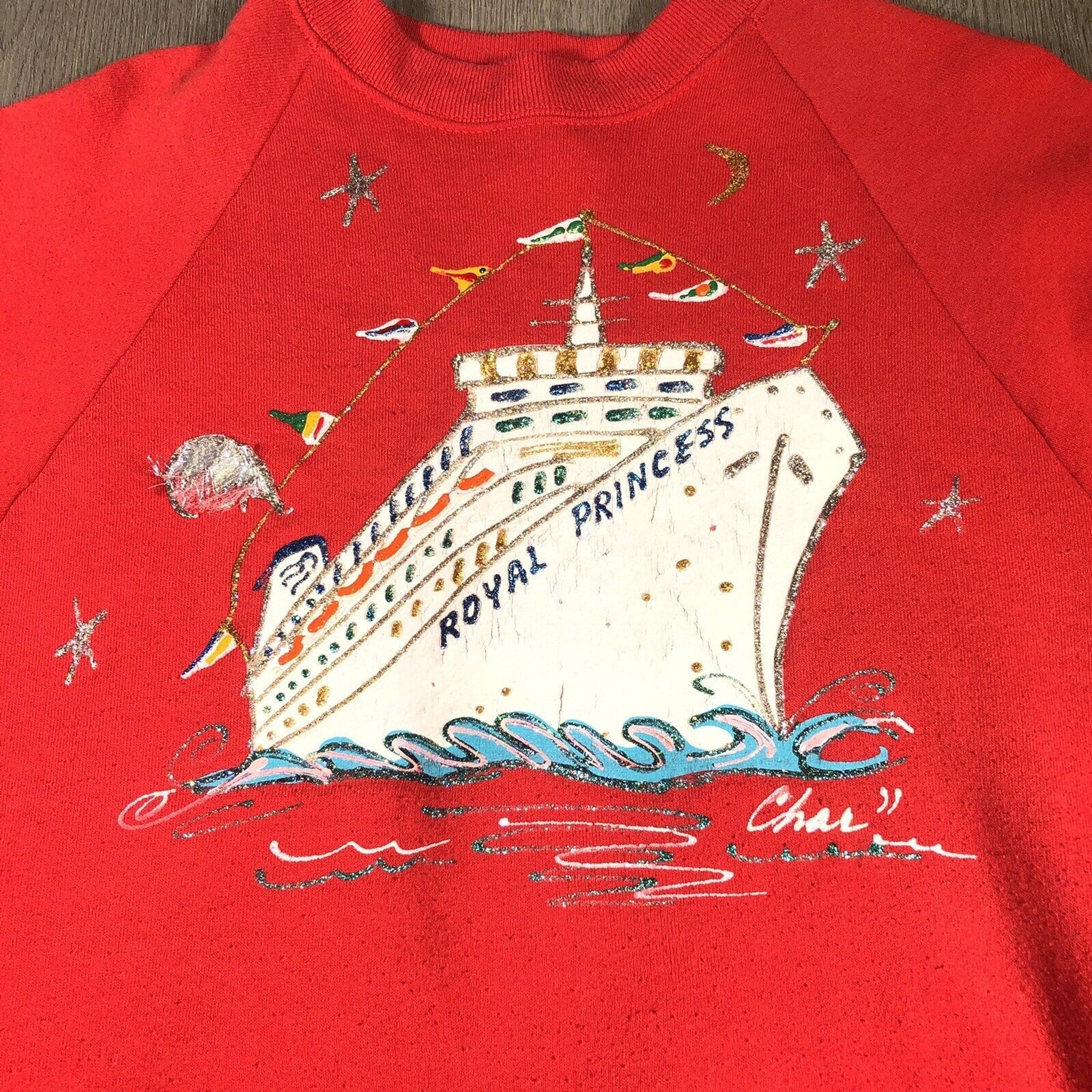 vintage Sweater Red Size Large royal princess Cruise Ship Sweatshirt Women’s Kid