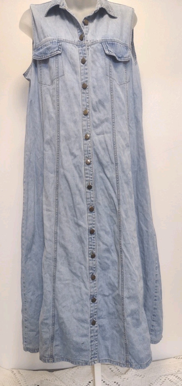 Vintage Switch USA Denim Maxi Dress Button Front Western Prairie Coastal Cowgirl