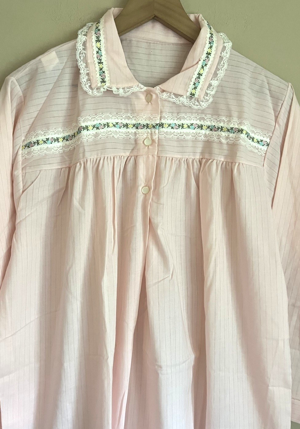 Vintage Katz Nightgown Gown Cotton Blend Embroidered Lace Long Sleeve XL 16 18