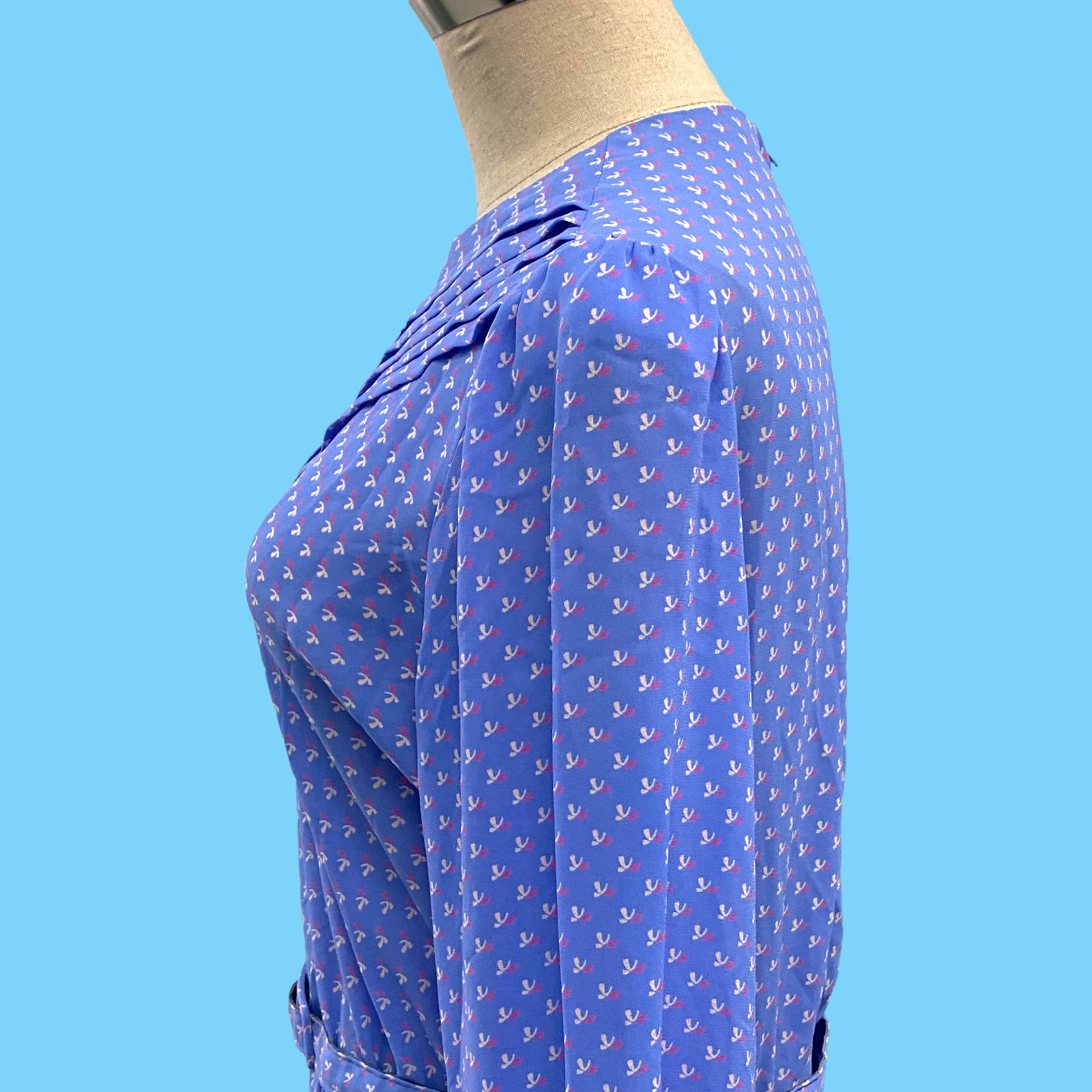Vintage 70’s Lady Carol Of New York Blue Floral Pattern Secretarial Dress Large
