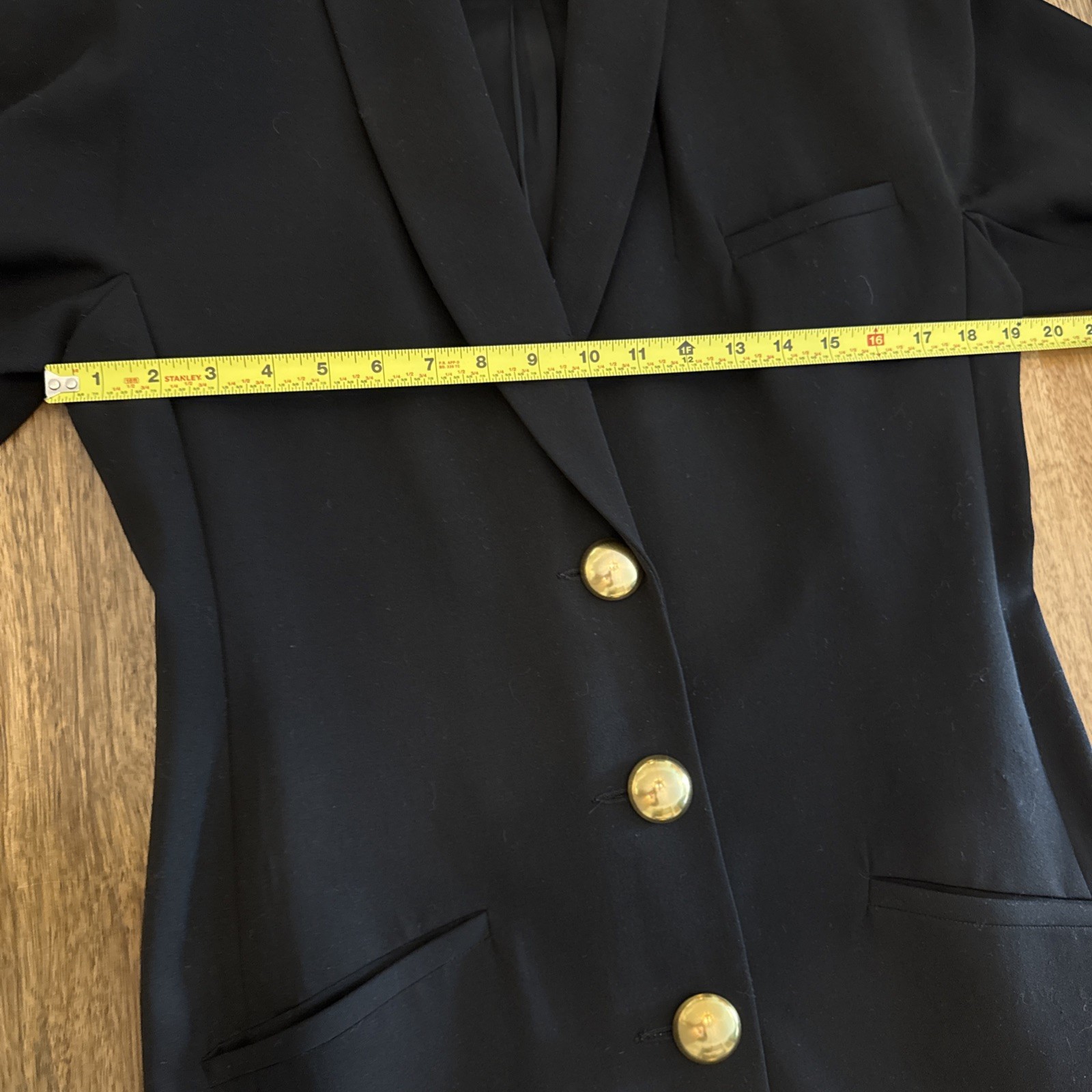 Vtg Lillie Rubin Wool Coat Dress 10 Black Shoulder Pads GoldButtons Quiet Luxury
