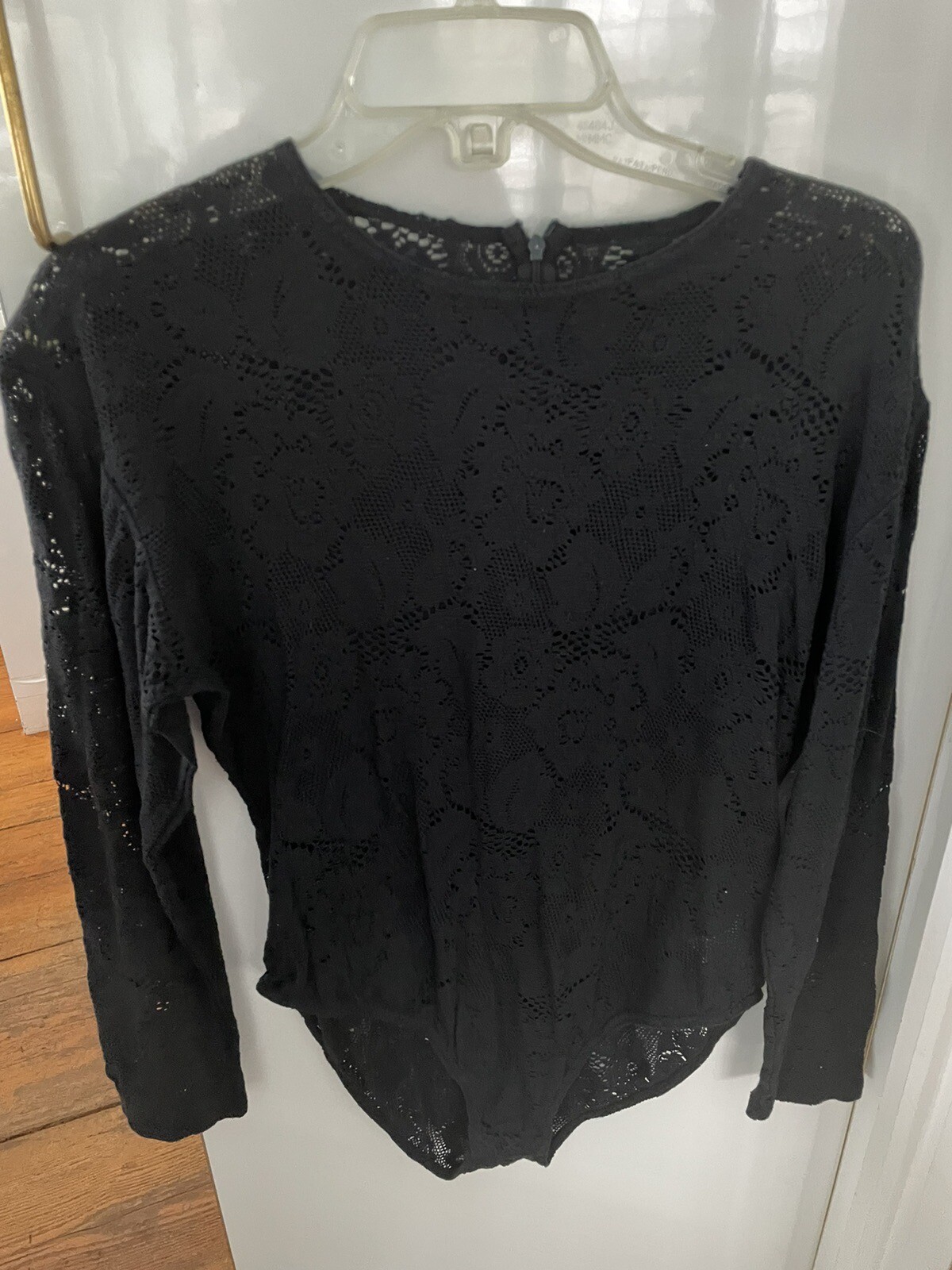 VINTAGE Tapemeasure Black Lace Blouse Bodysuit Blouse See Through Medium VTG