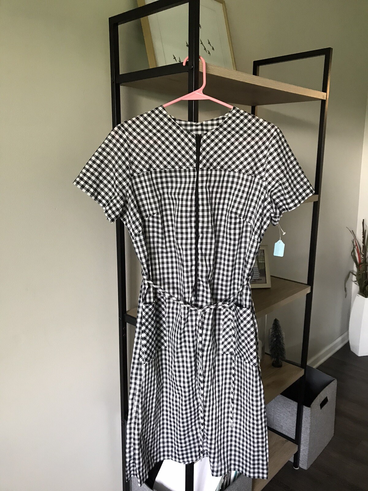 vtg NOS 70s Sue Sherry RETRO Black White Check Polyester Shirtdress 16.5