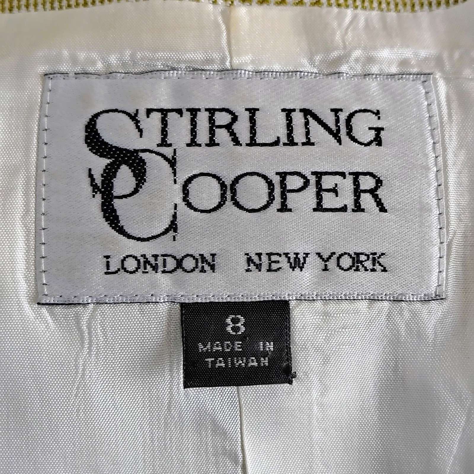 Stirling Cooper Vintage Glen Plaid Skirt Suit Set Tan Mustard Rayon Size 8