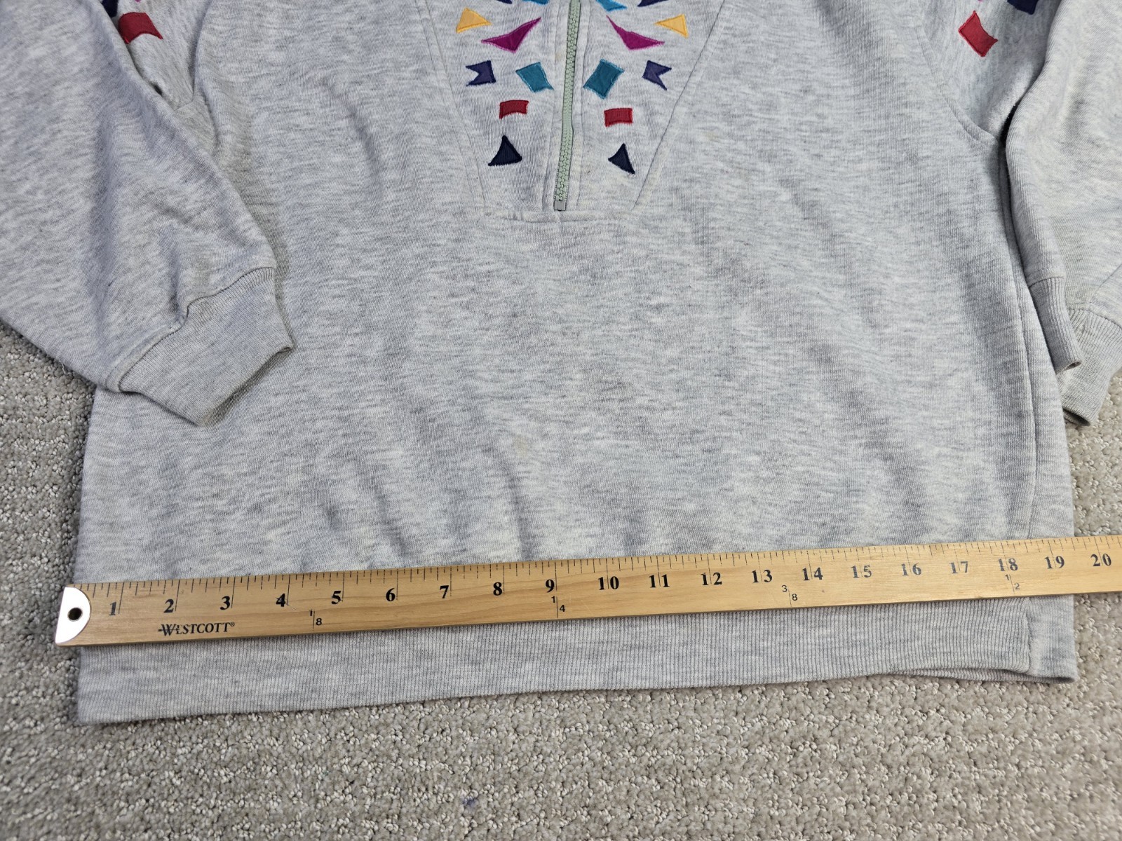 Vintage Chinawear Morsly M Gray Aztec Geometric Retro Zip Sweatshirt READ SPOTS