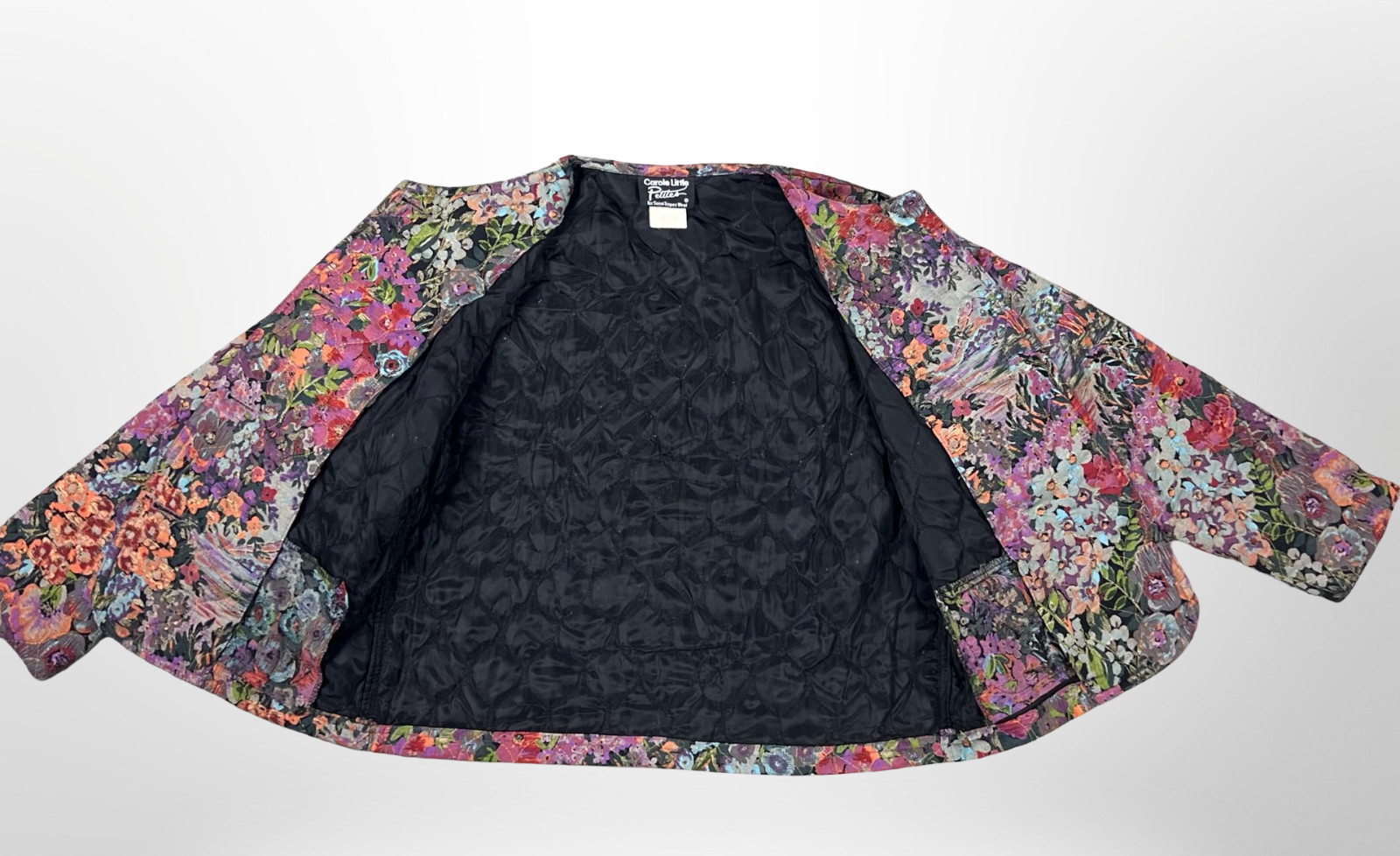 VTG 80 Carole Little Petites Floral Tapestry Quilted Jacket Art to Wear 4P Rayon