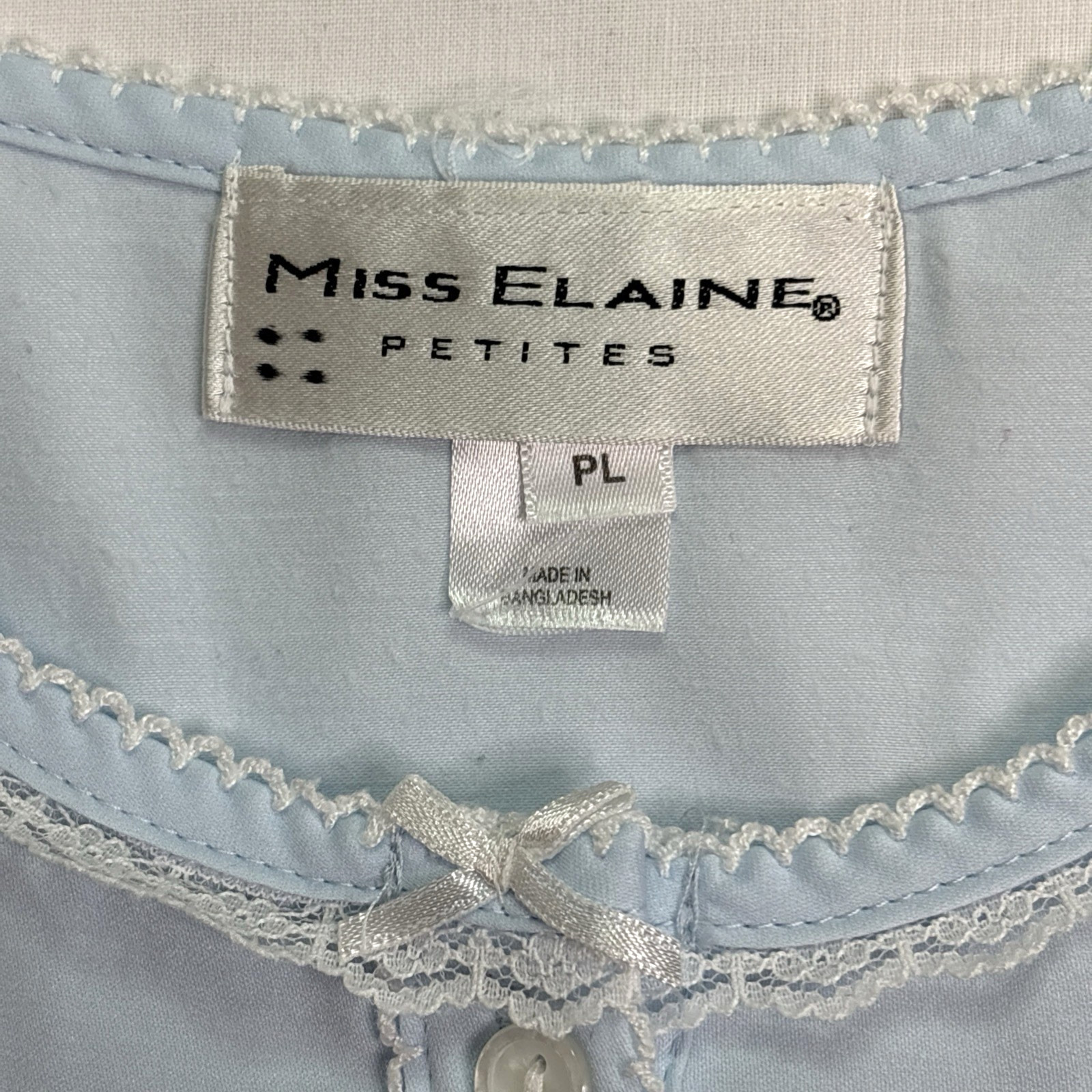 Miss Elaine Petites PL Nightgown Blue Long Sleeve Lace Embroidered Floral