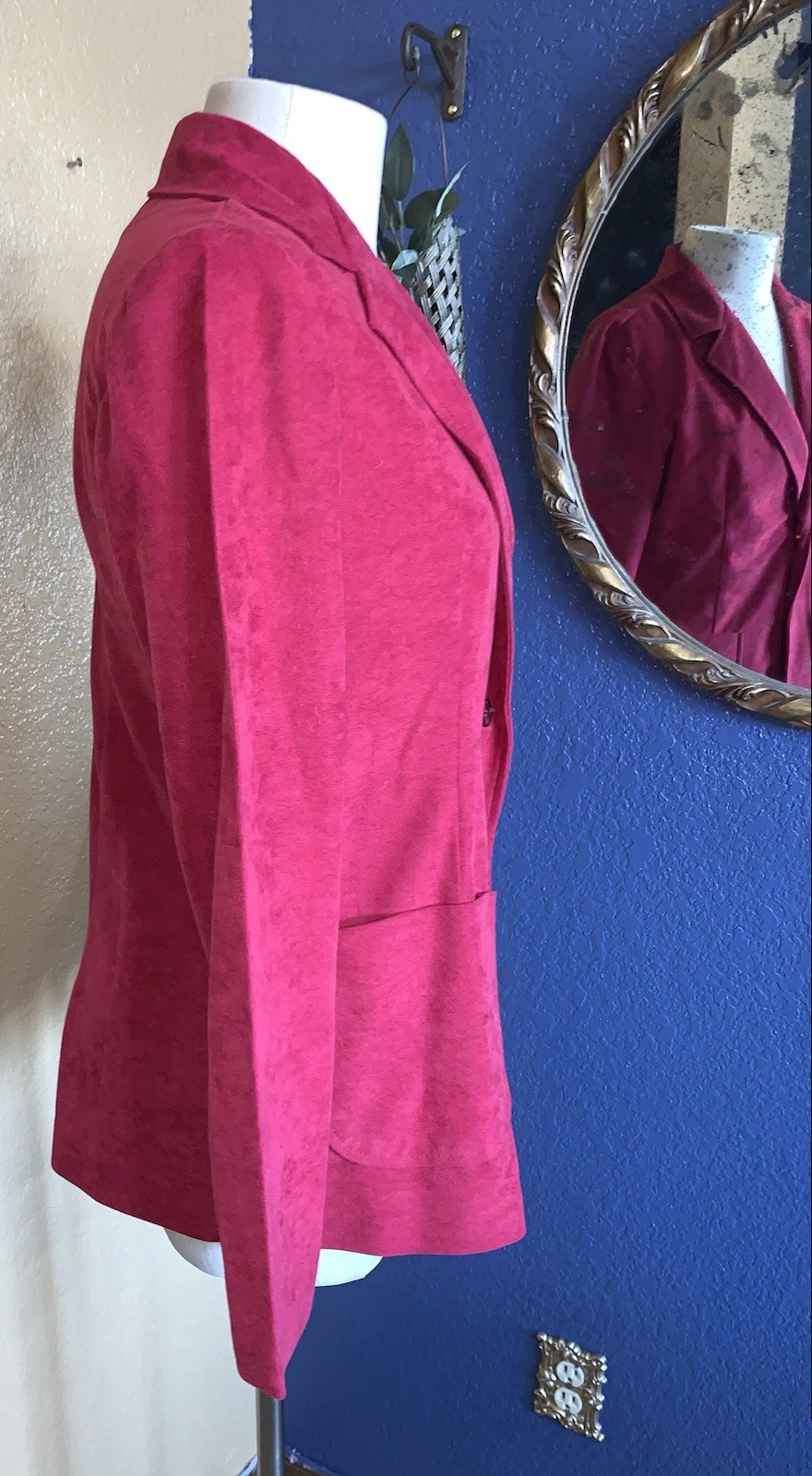 B2 80s Velour Blazer Jacket Sz M Pink Fuchsia Button Career Office Preppy