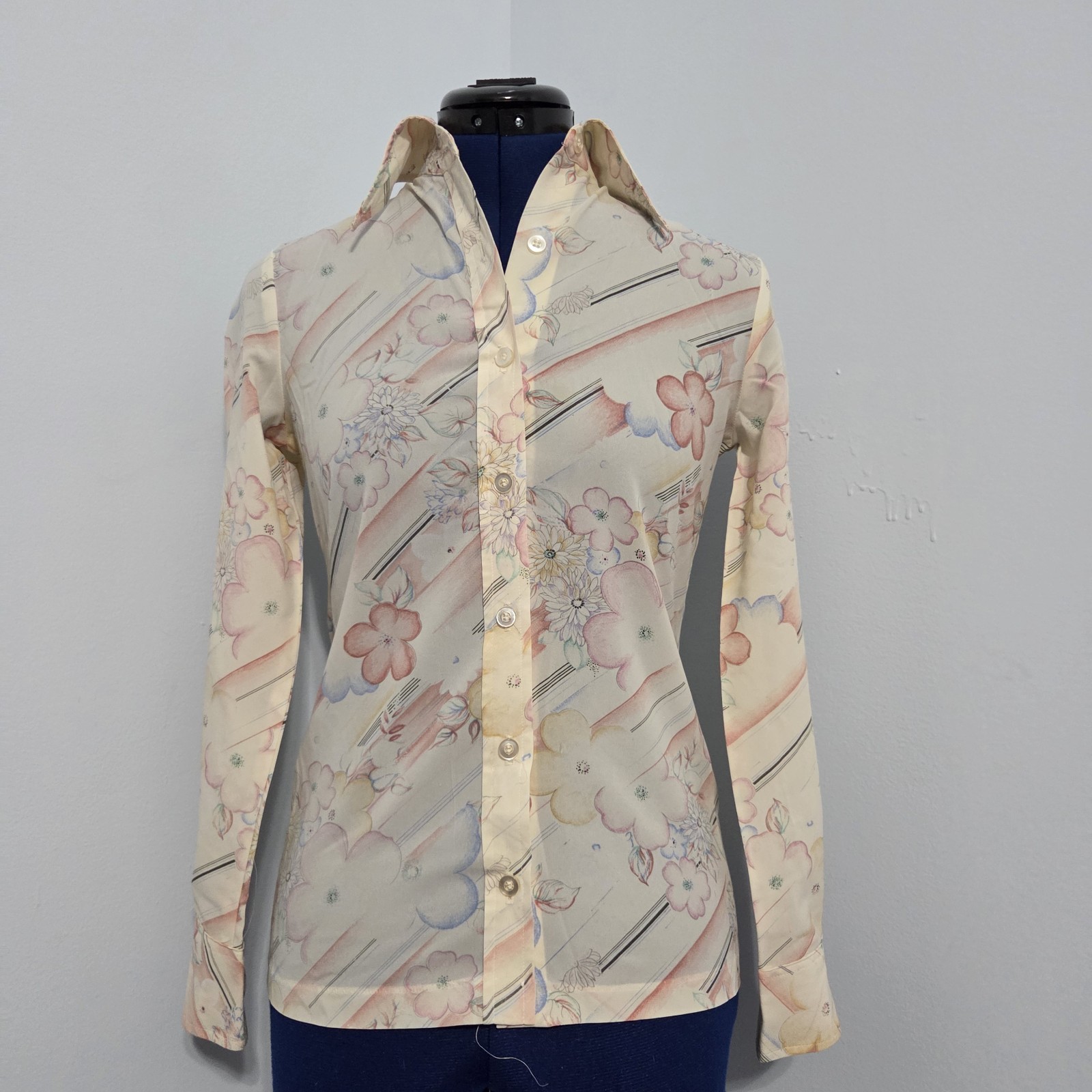 Panther Vintage Dagger Collar Floral Button Up Shirt Size S