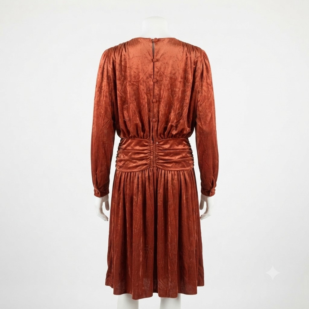 Vintage 80s Rust Velvet Dress 10 Beaded Disco Studio 54 Draped Rare John Charles