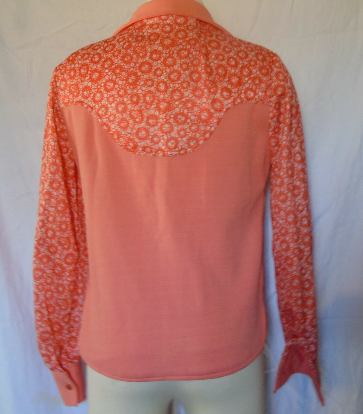Vtg Polyester Orange Top Shirt Blouse Hand Made Western Look Size Sm Med #4