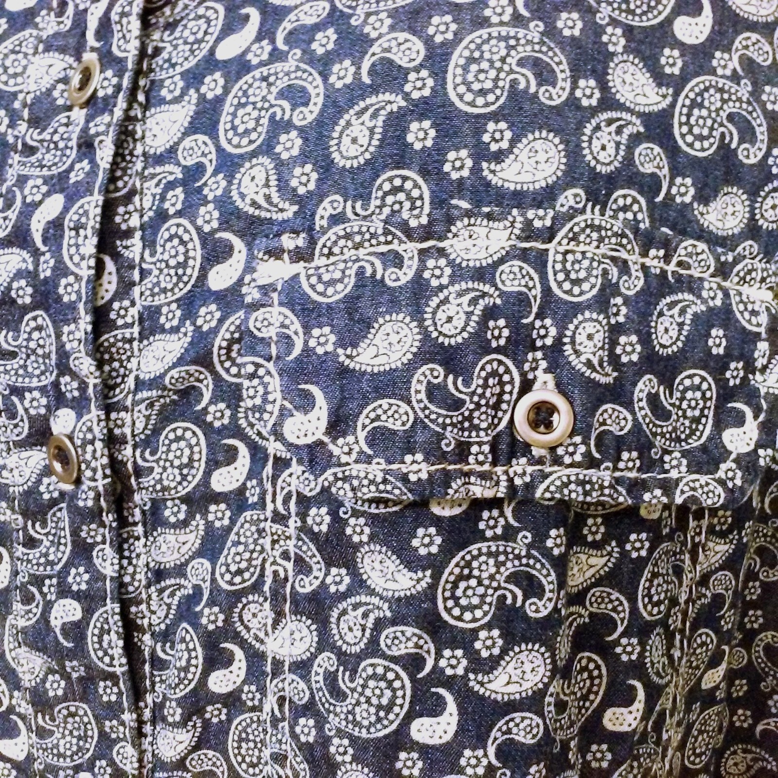 Seven7 Luxe Top Shirt Plus(18/20) Paisley Chambray Cotton Pockets Button-up Navy