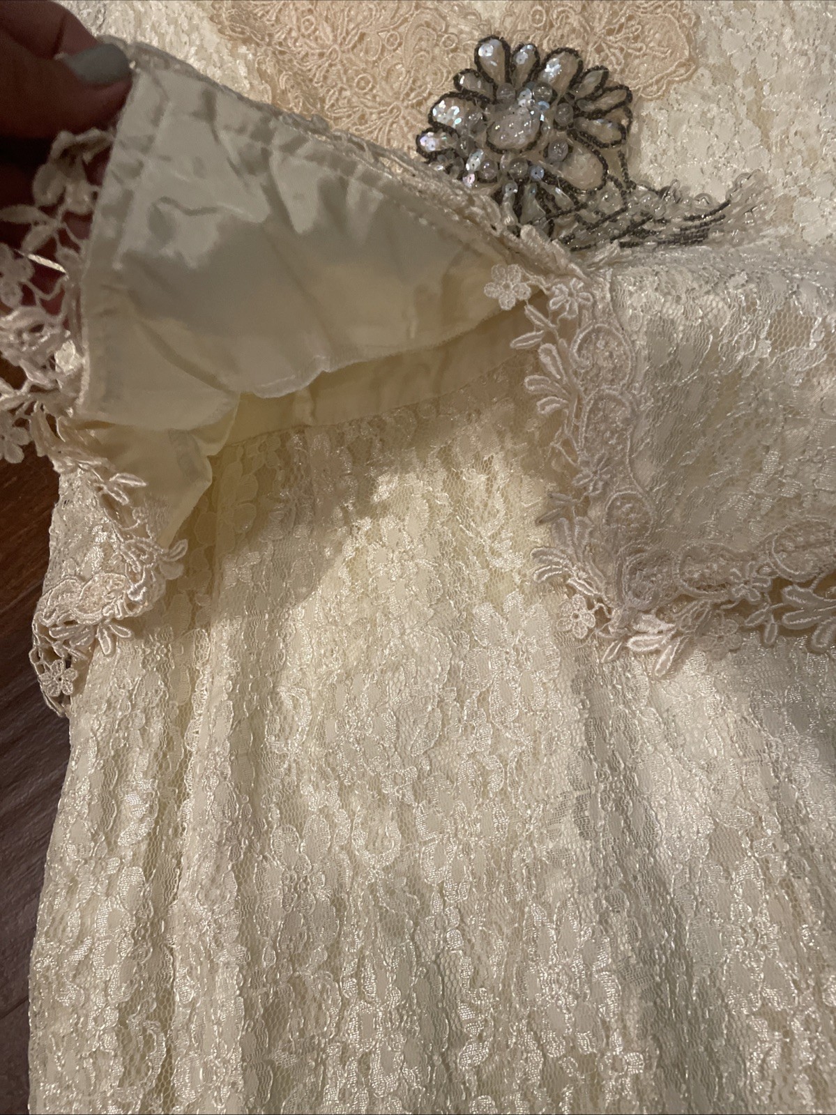 Vintage Speed Fashion Ivory Long Lined Dress Lace Size 19 Wedding