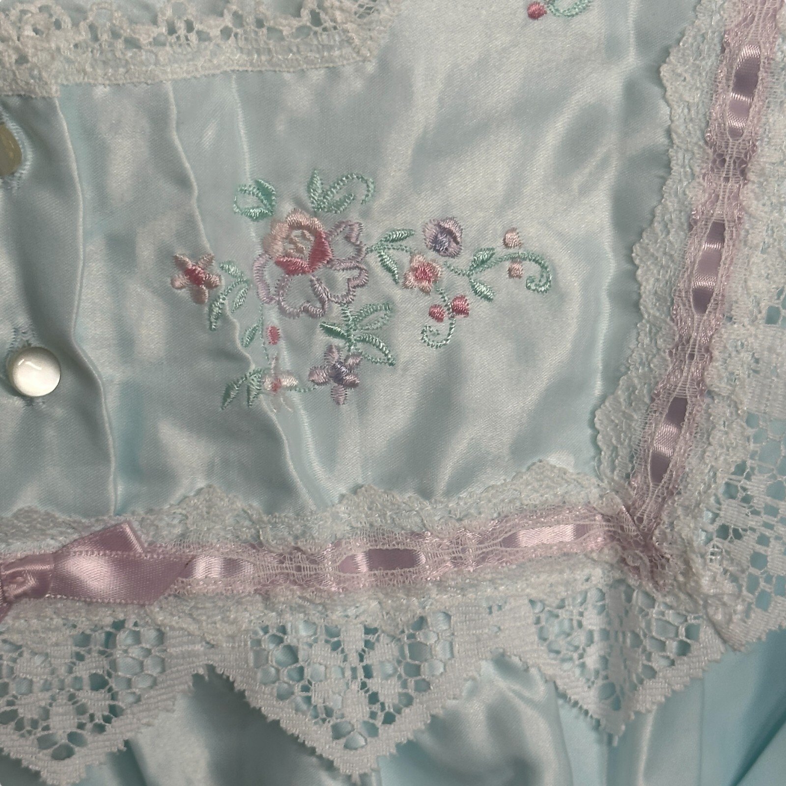Barbizon Vintage 70s Blue Satin Super Cuddleskin Nightgown Size 1X With TAGS