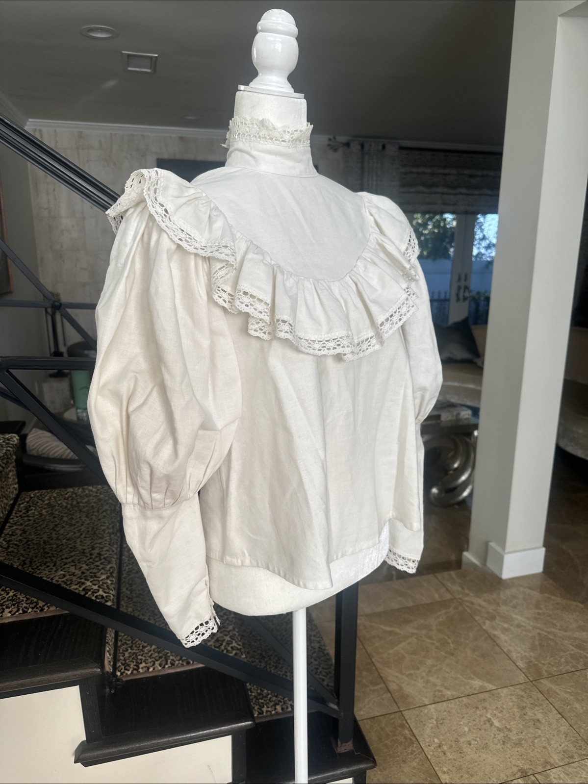Rare 60s Laura Ashley Wales Cotton Victorian Ruffled LegOMutton Blouse VTG 10 S