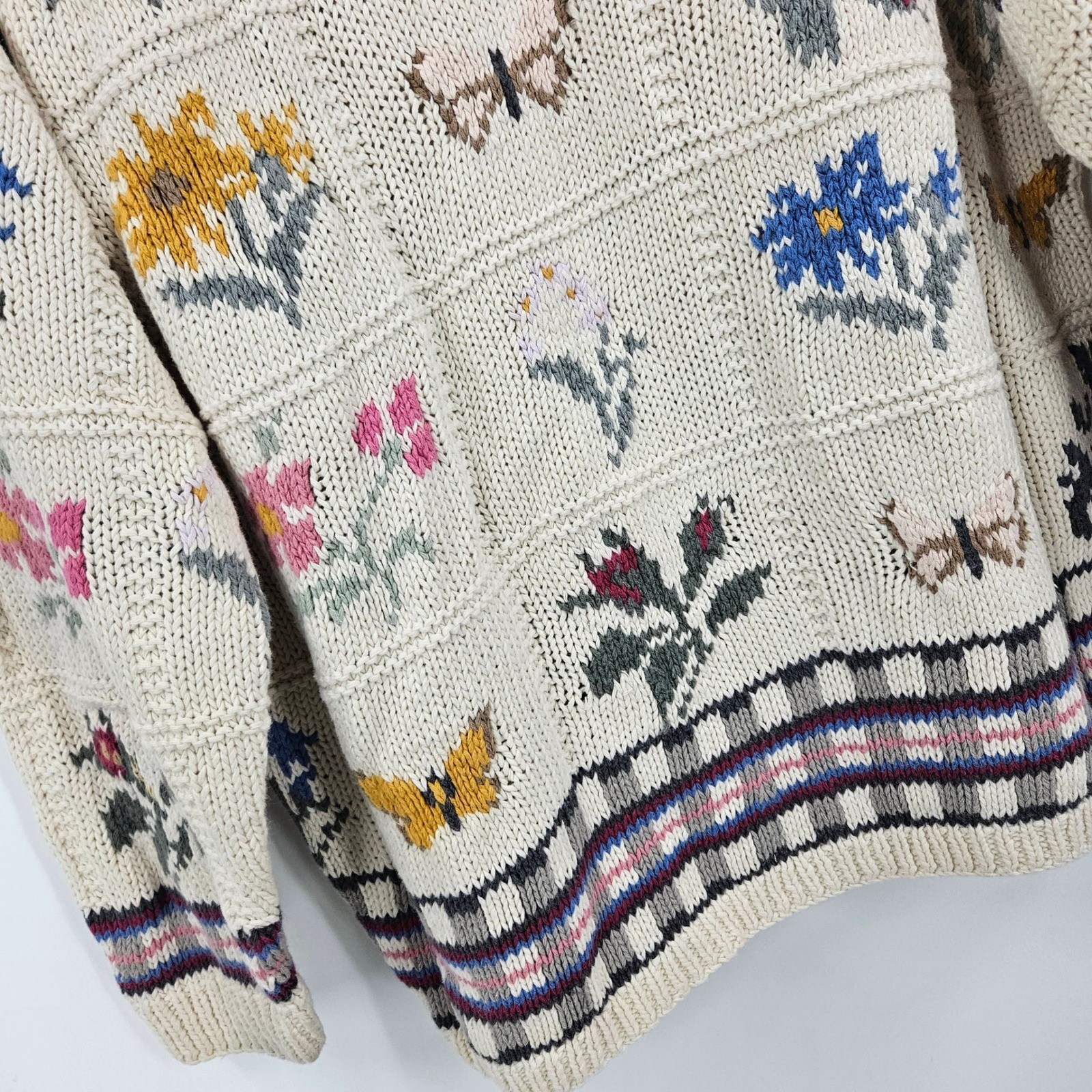 Vintage y2k Outback Red Grandma Sweater Cream Butterfly Floral Knit Pullover M