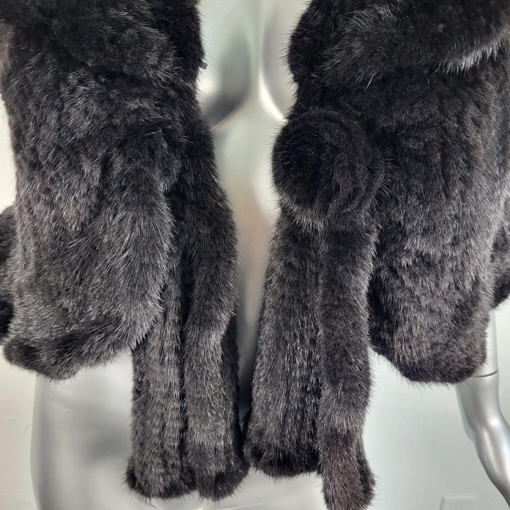 SAKOWITZ~S/M/L~VINTAGE BLACK KNITTED GENUINE REAL MINK FUR STOLE WRAP CAPE COAT