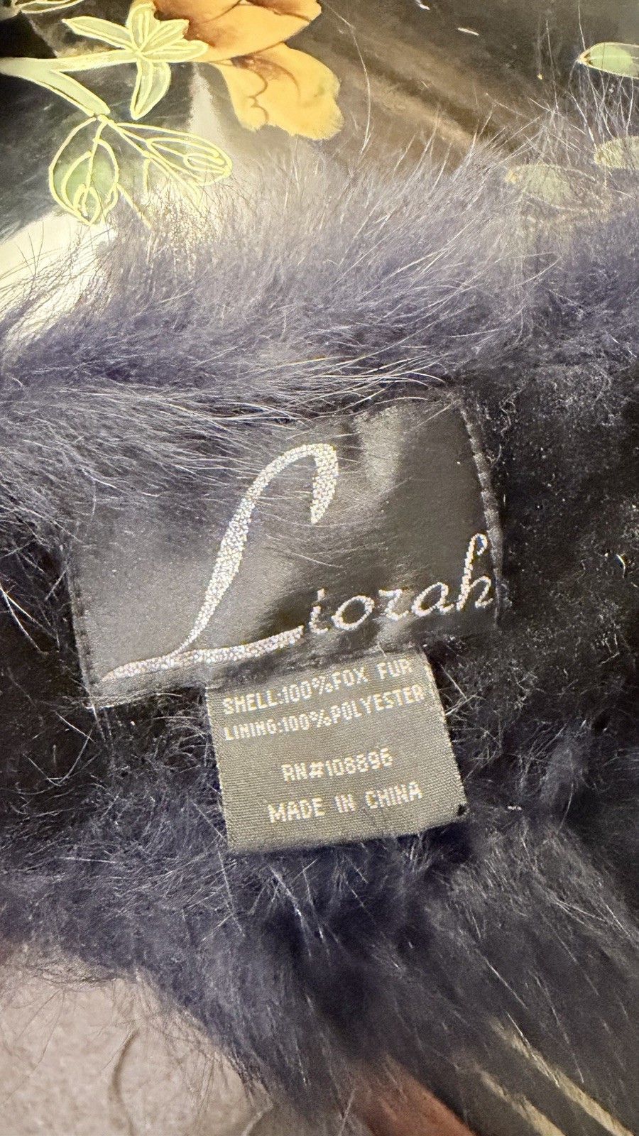 LIORAH Real DARK BLUE Fox fur headband hat, lined 23″ rhinestone band