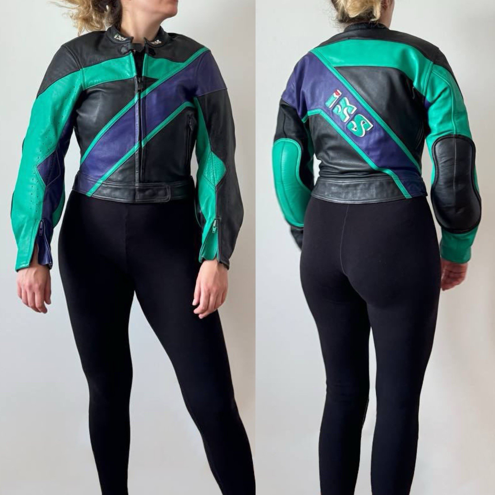 vintage IXS multicolor leather racing motorcycle short jacket size 44 EU XS,S