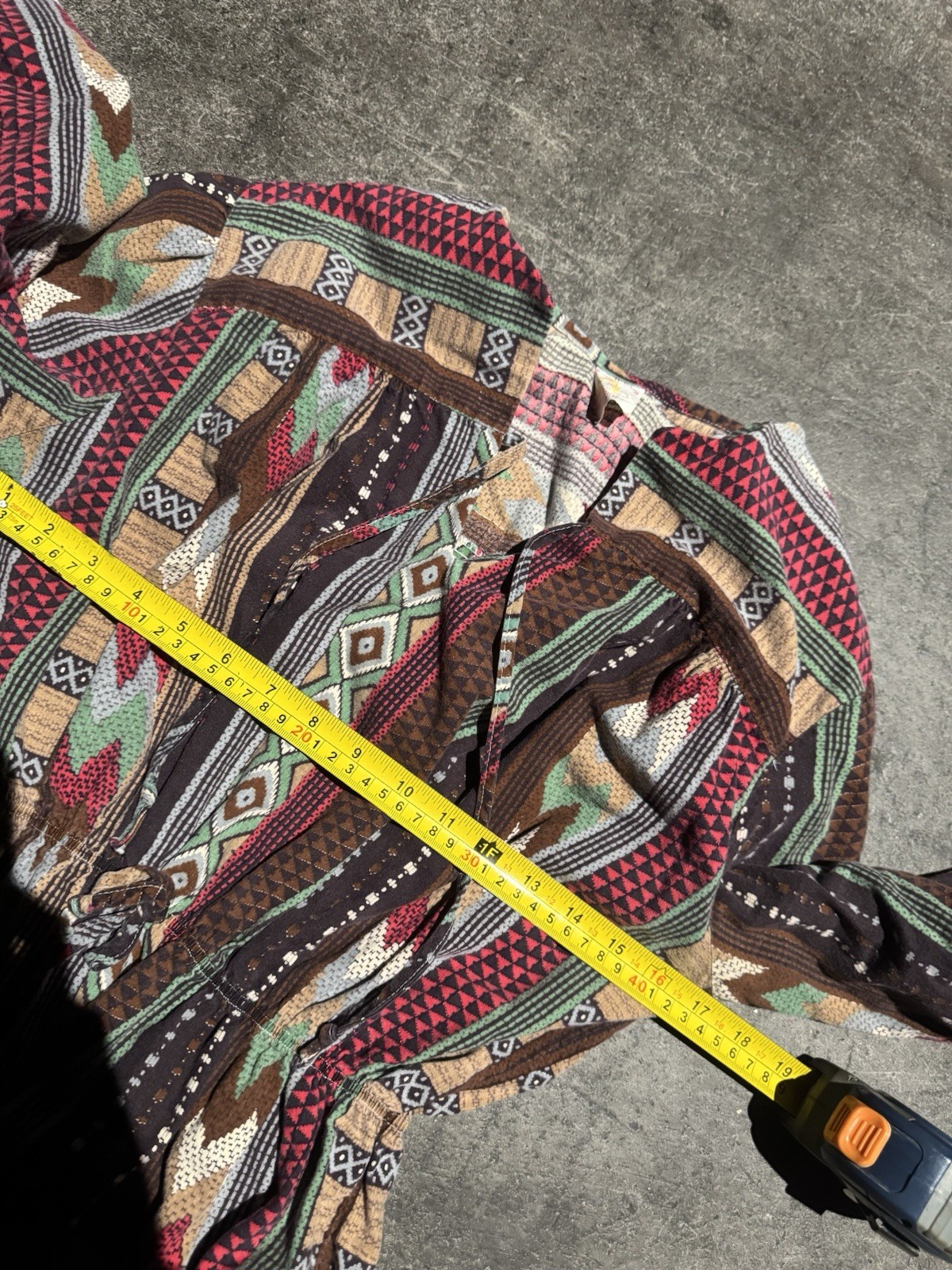 Vintage 1960s Southwestern Boho Western Hippy Blouse Cinched Waist Womens Small