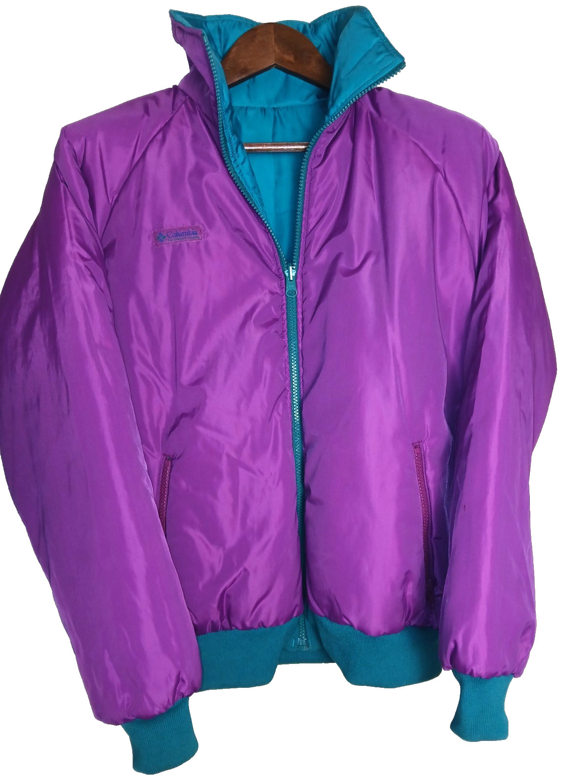 Women’s Vintage 90s Columbia Teal Fusia Reversible Puffer Jacket Coat Size XL