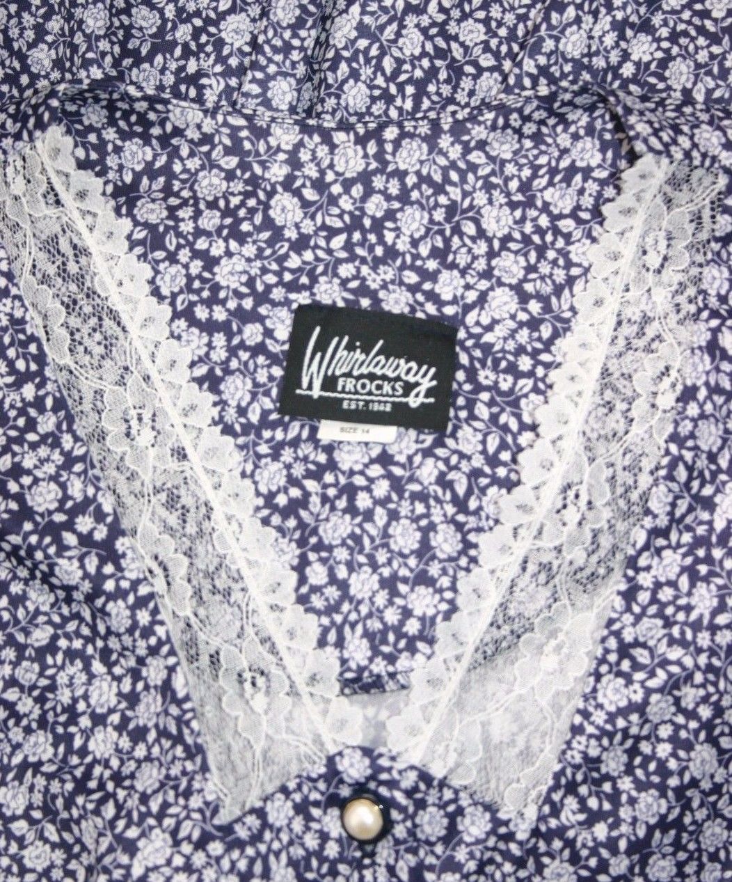 Whirlaway Frocks VTG lace neck dress sz. 14 NWOT condition made in US