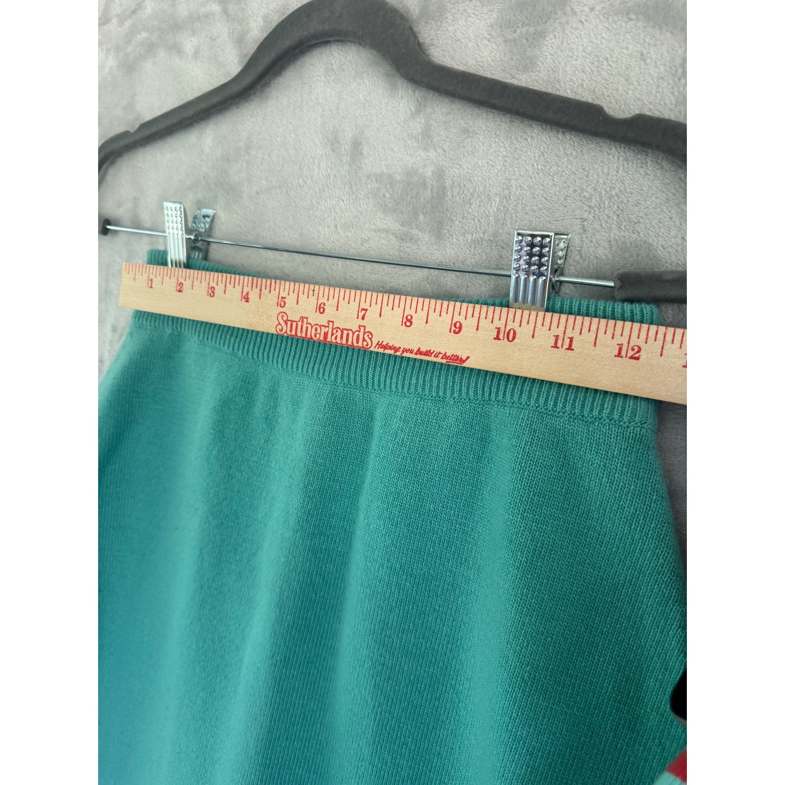 Chanel Vintage Cashmere Skirt Suit Teal Green Gold CC Buttons Scotland Sz 8 10