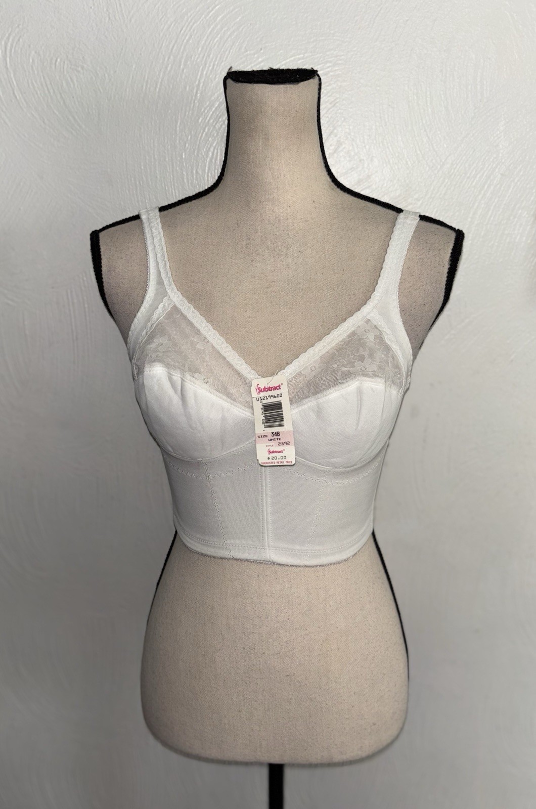 Subtract White Bra Boned Adjustable Straps Vintage NWT 34 B