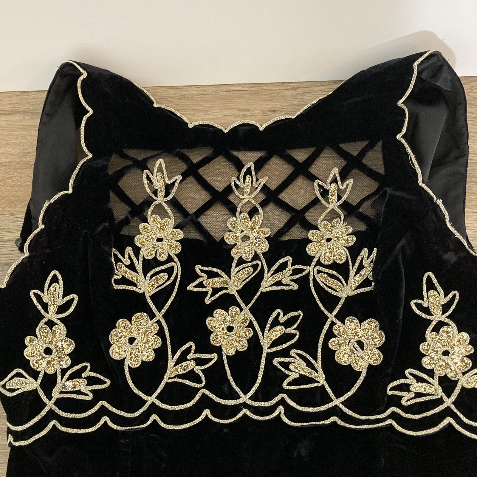 Vtg Scott McClintock Womens Formal Dress 6P Maxi Black Velvet Retro Glam Gold