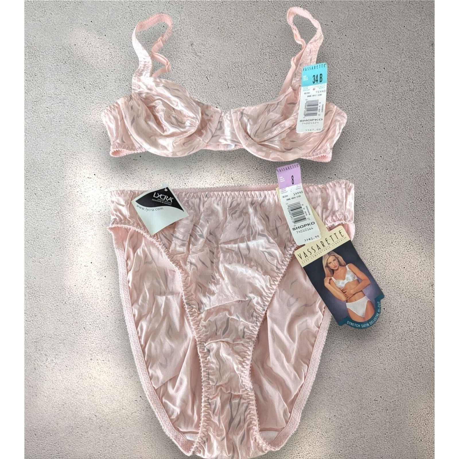 VTG Vassarette 34B / 8 Blush Pink Animal Print Lingerie Set NWT 90s Retro Pin-up