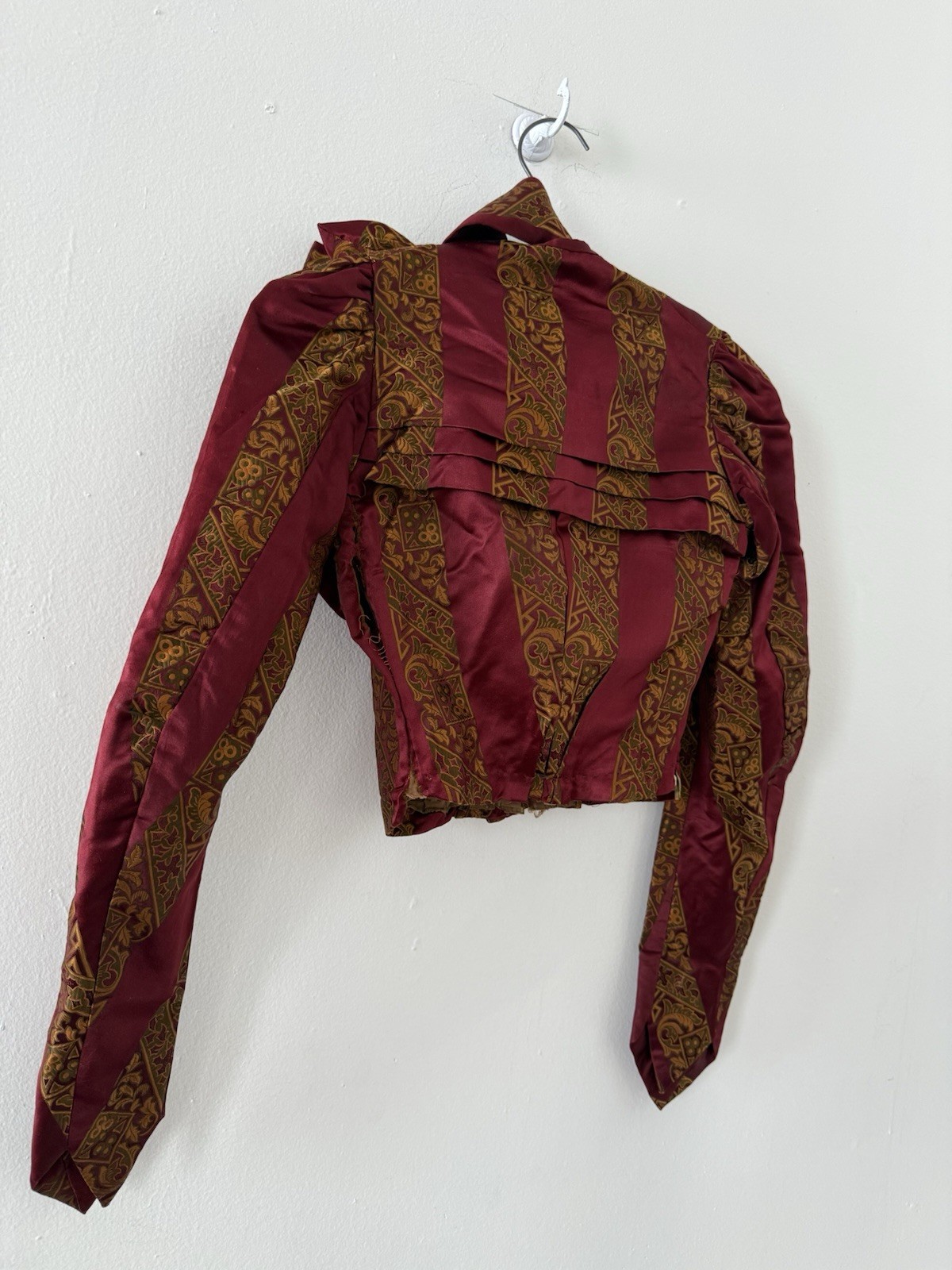 Antique Victorian Brocade Silk Satin Bodice Jewel Toned Boning 1800s XXS/XS