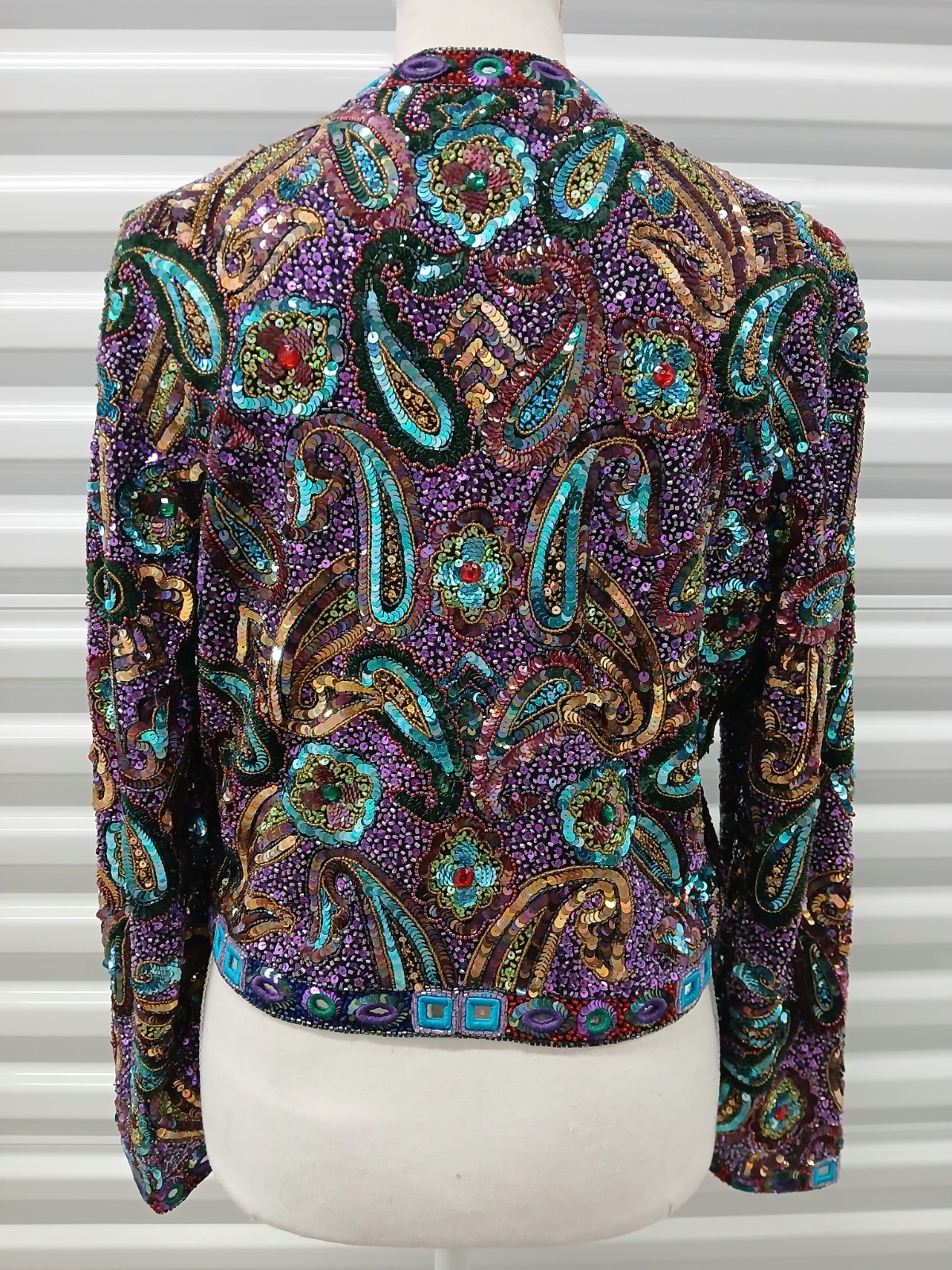 VTG Troy Trophy Bolero Jacket Cropped Beaded Sequin Mirror Art Wear Sz S Boho