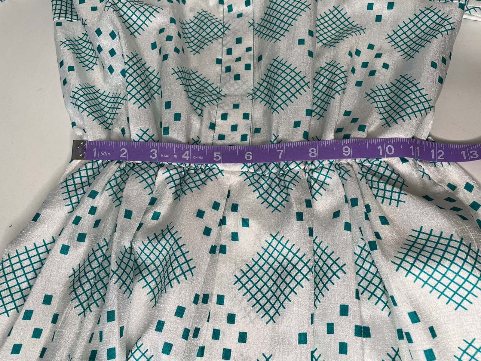 Vintage Petites By Willi Dress Sz 6 Semi Sheer Belted Gathered Waist Teal White