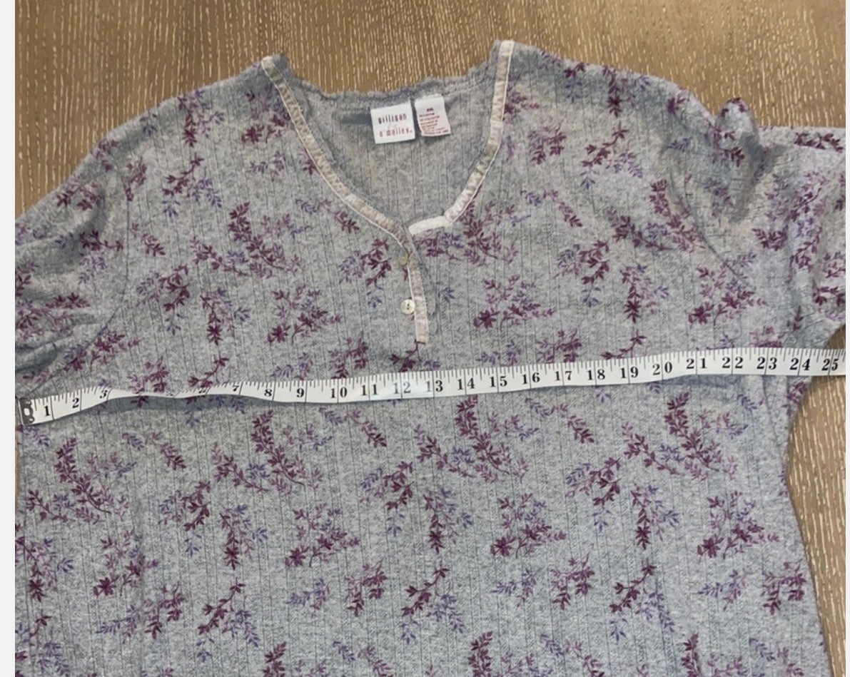 Vintage Cotton Nightgown XXL Gillian & O’Malley Gray Purple Floral Sleeveless 2X