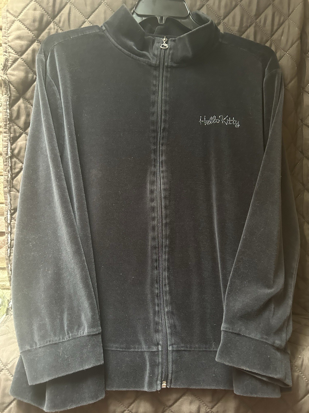 Vintage Avon Hello Kitty Black Velour Zip Jacket w/Rhinestones Ladies 3X
