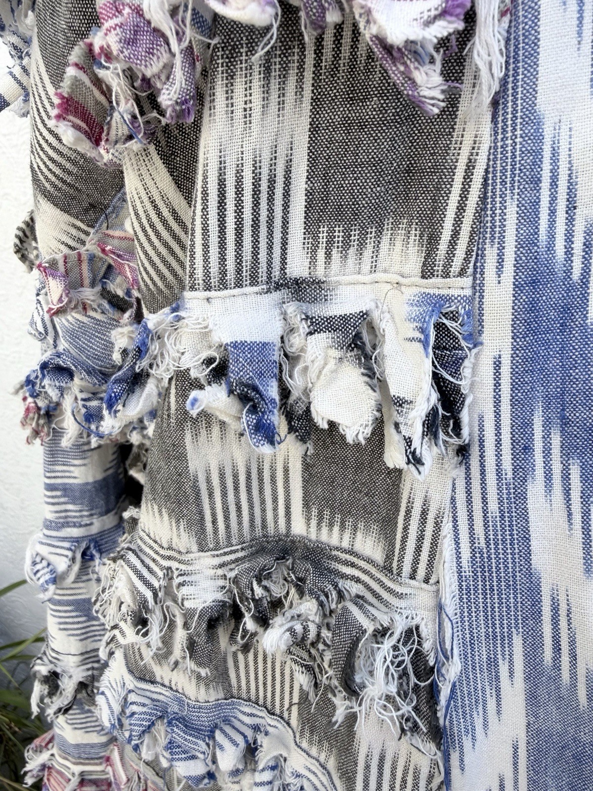 Paula Sweet Muslin Mink Ikat Lightweight Cotton Gray White Blue Jacket LARGE